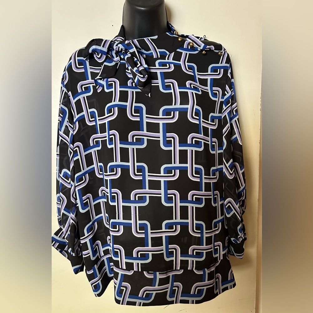 Black and Blue Sheer Blouse